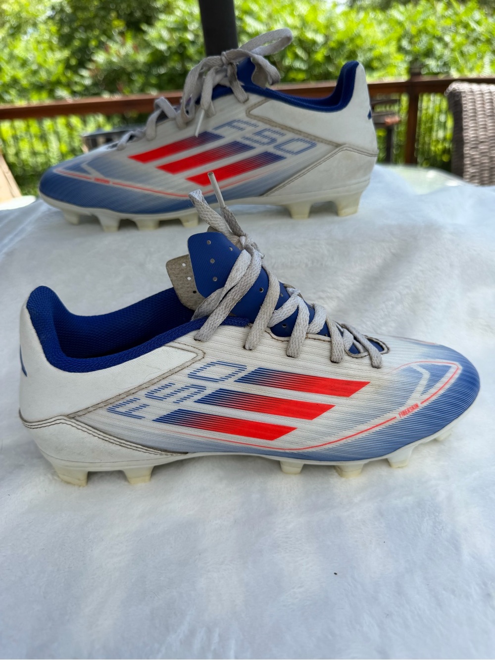 Adidas F50 Club FxG Soccer Cleats White Blue Men's Size 7 Shoes Athletic-Read - Picture 2 of 7